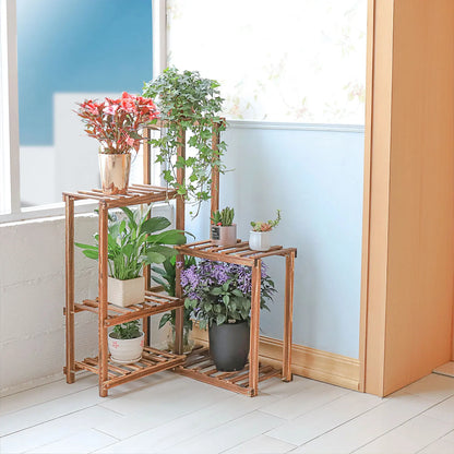 Eckiges Garten-Pflanzenregal aus Holz, mehrstöckiges Blumenregal