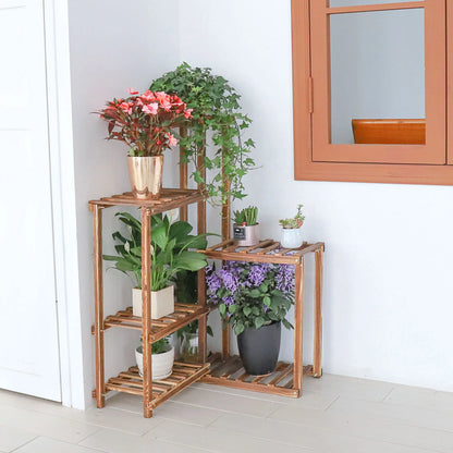 Eckiges Garten-Pflanzenregal aus Holz, mehrstöckiges Blumenregal